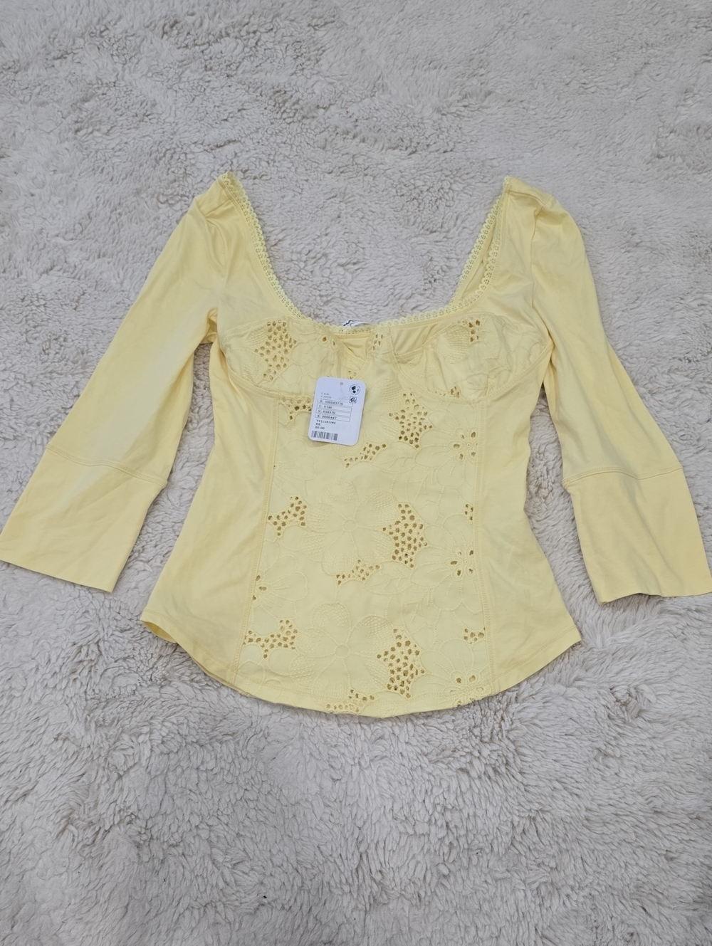 Women’s Light Yellow Eyelet Scoop Neck Blouse